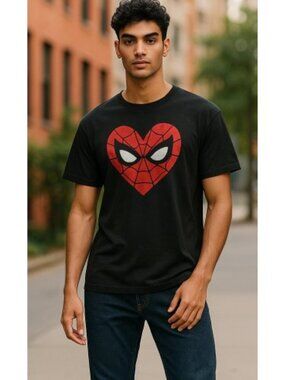 MARVEL Black Short Sleeved SPIDERMAN Top Mens MEDIUM